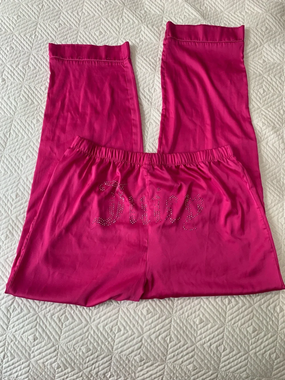 y2k hot pink juicy couture satin pajama top and pants set